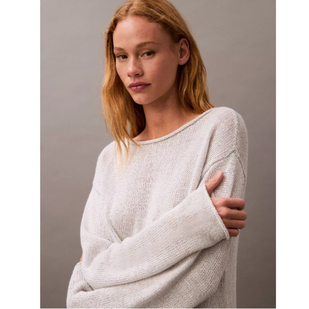 Calvin Klein Women's Linen Blend Relaxed Sweater (Lunar Rock, size M)